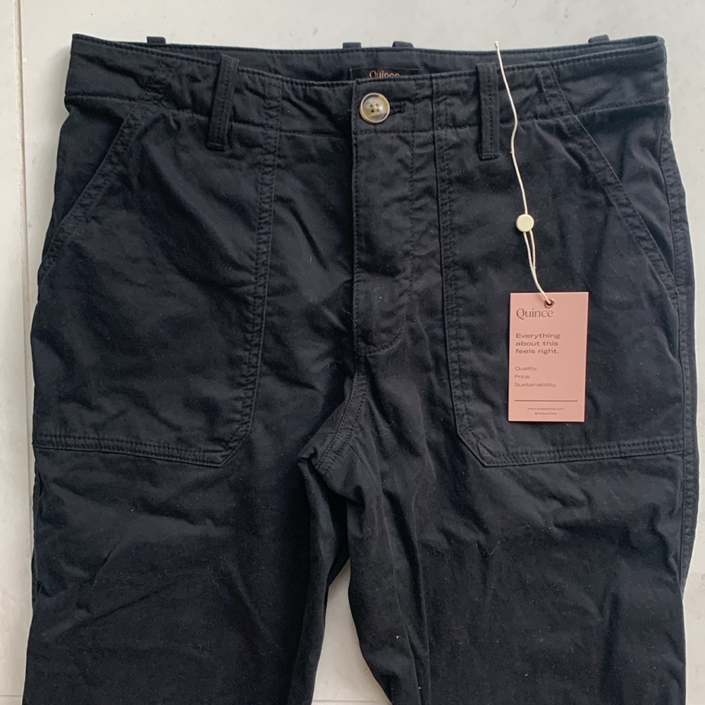 NWOT Quince black organic cotton utility joggers zip ankle size 4 hiking pants